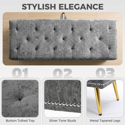 Storage Ottoman, Chenille Ottoman Storage Box, Grey