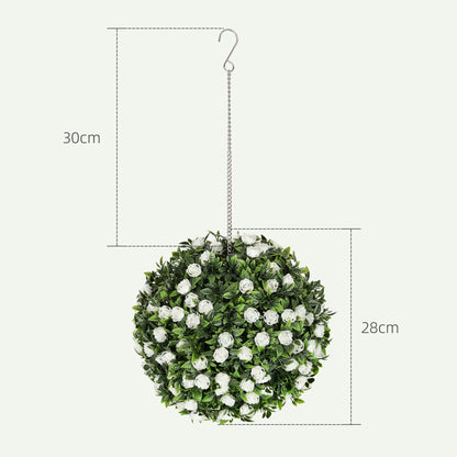 Set of 2 Artificial Plant Topiary Rose Balls, Faux Plants, White