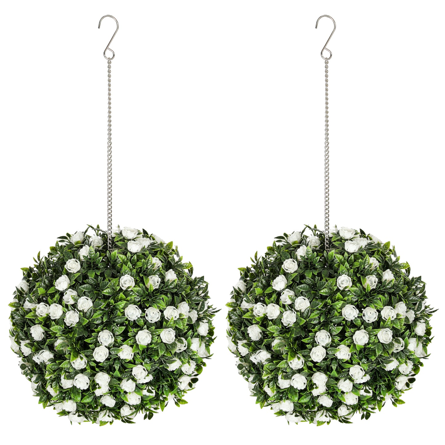 Set of 2 Artificial Plant Topiary Rose Balls, Faux Plants, White