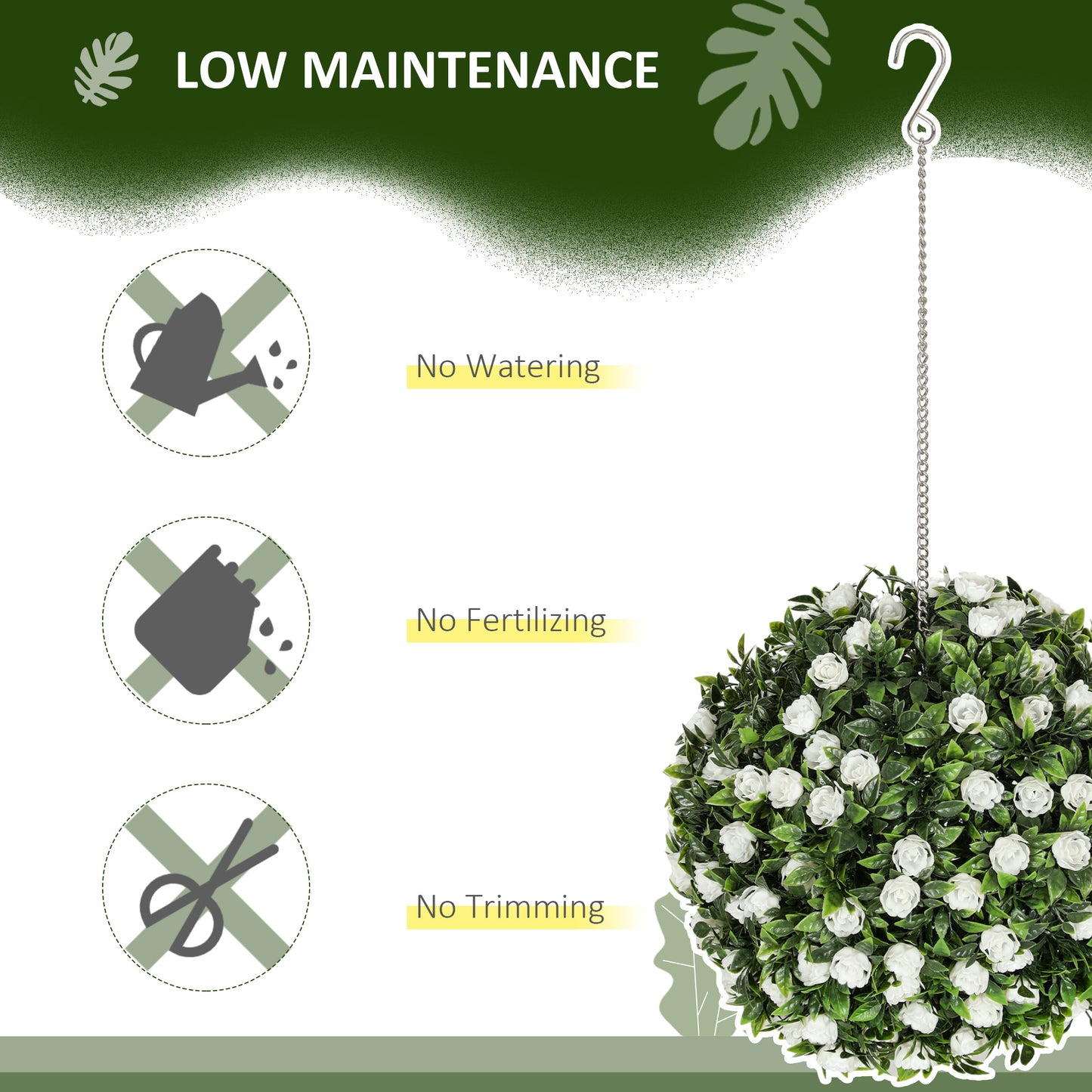 Set of 2 Artificial Plant Topiary Rose Balls, Faux Plants, White