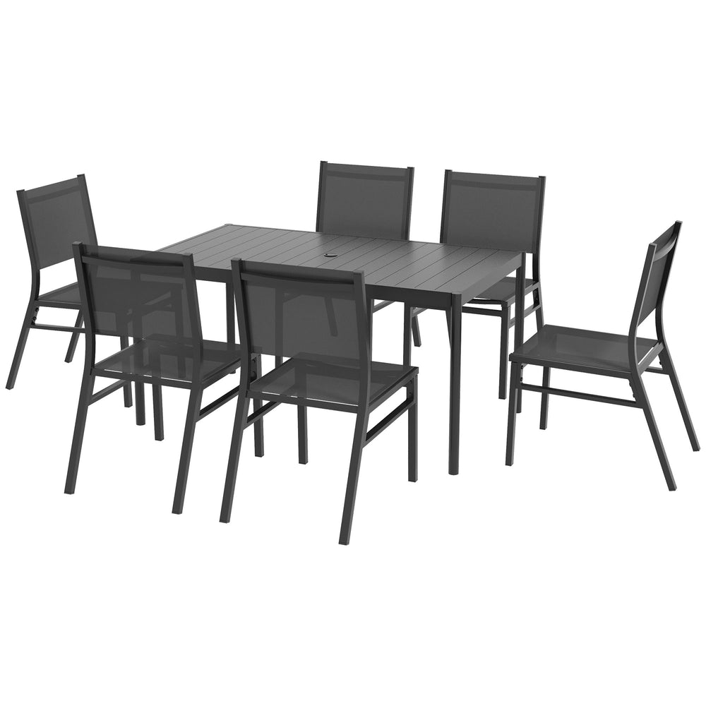 Seven-Piece Steel Dining Set, with Aluminium-Top Table