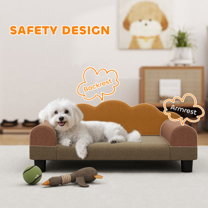 Dog Sofa Bed, Cat Sofa with Backrest, Armrest, for Small Dogs, Brown