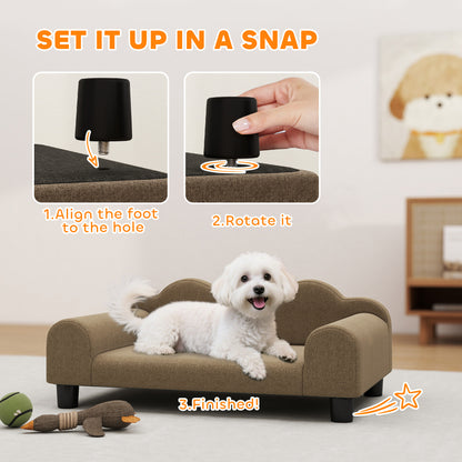 Dog Sofa Bed, Cat Sofa with Backrest, Armrest, for Small Dogs, Brown