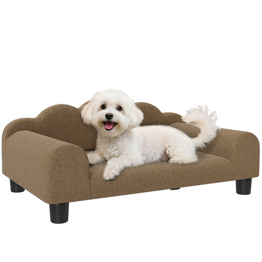 Dog Sofa Bed, Cat Sofa with Backrest, Armrest, for Small Dogs, Brown