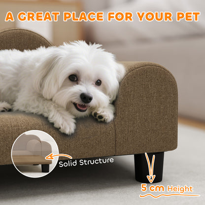 Dog Sofa Bed, Cat Sofa with Backrest, Armrest, for Small Dogs, Brown