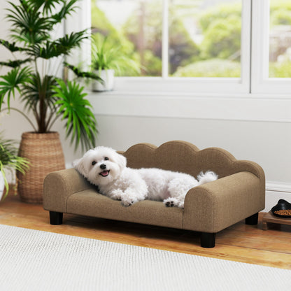 Dog Sofa Bed, Cat Sofa with Backrest, Armrest, for Small Dogs, Brown