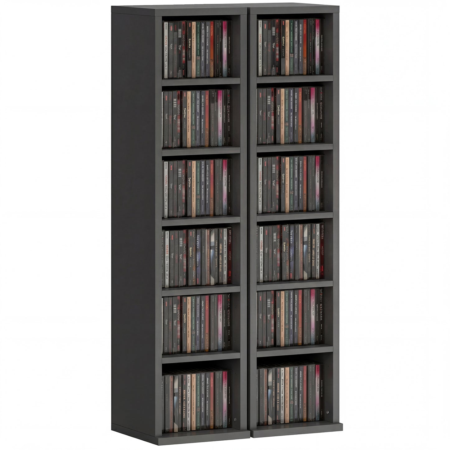 Set of 2 CD Storage Units DVD Shelf with Adjustable Shelves, Black