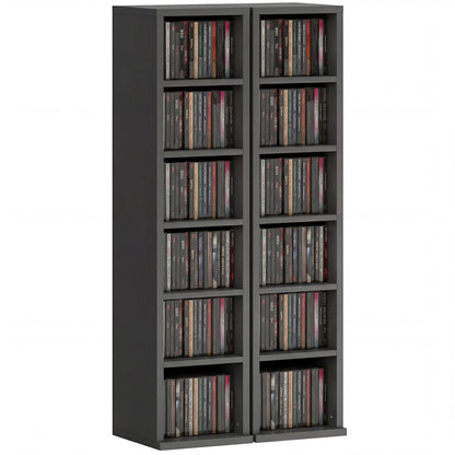 Set of 2 CD Storage Units DVD Shelf with Adjustable Shelves, Black