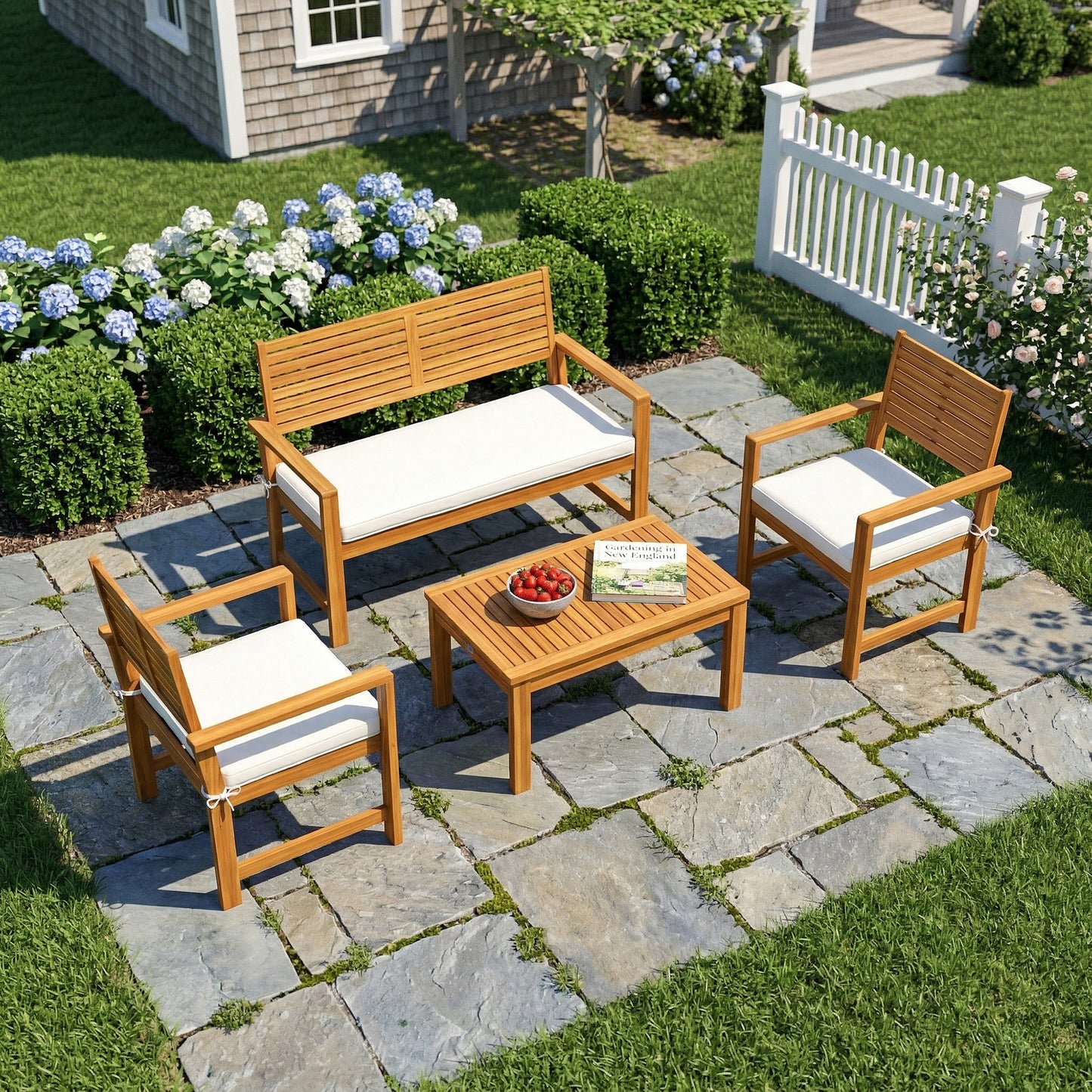 4 Seater Wooden Garden Furniture Set with Loveseat, Chairs, Table