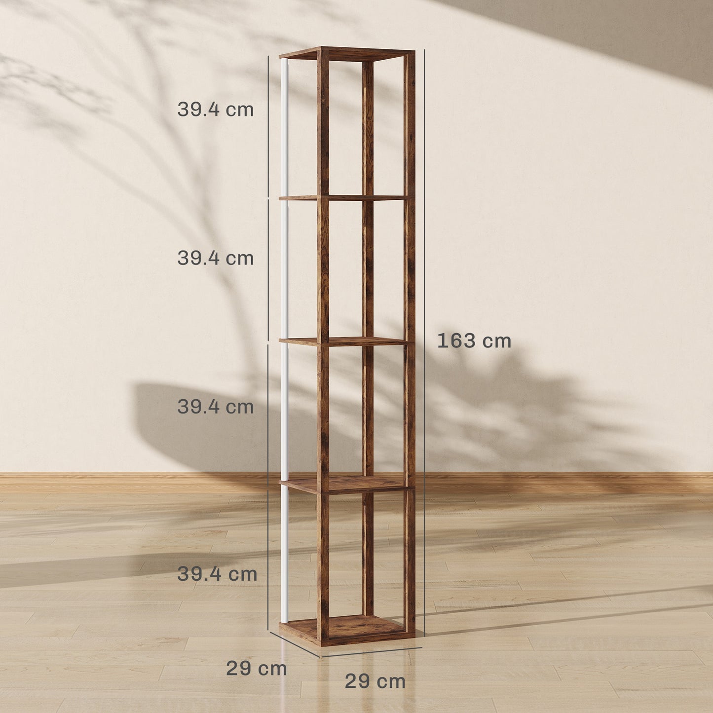 RGB LED Floor Lamp with Shelves and Remote Control, Rustic Brown