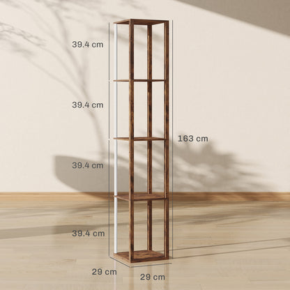 RGB LED Floor Lamp with Shelves and Remote Control, Rustic Brown