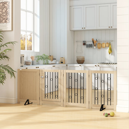 4 Panel Freestanding Pet Gate Foldable with Door for Stairs, Doorway