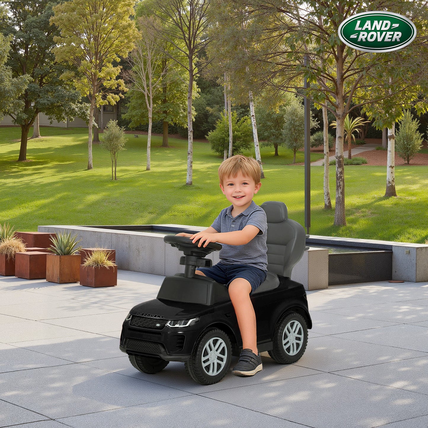 Land Rover Licensed Baby Push Car, 2-in-1 Ride on Car, Black