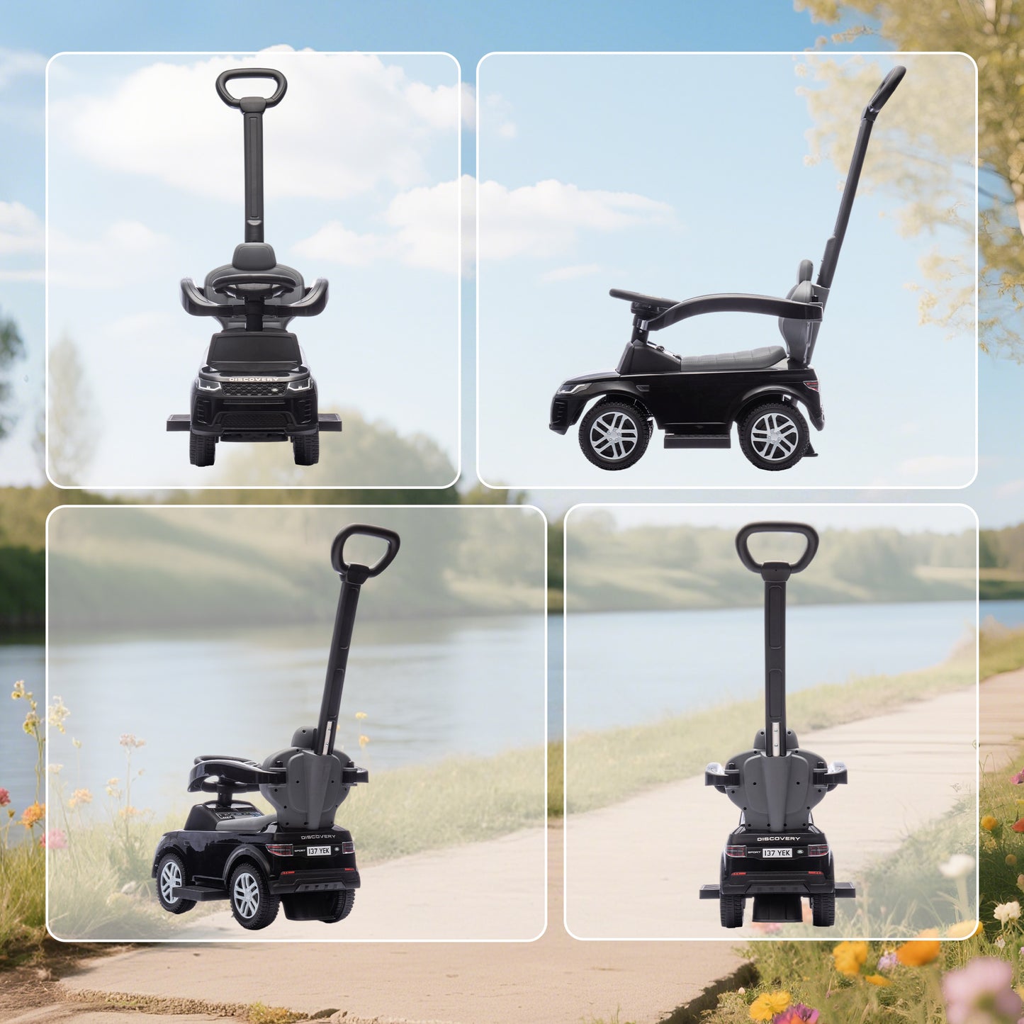 Land Rover Licensed Baby Push Car, 2-in-1 Ride on Car, Black