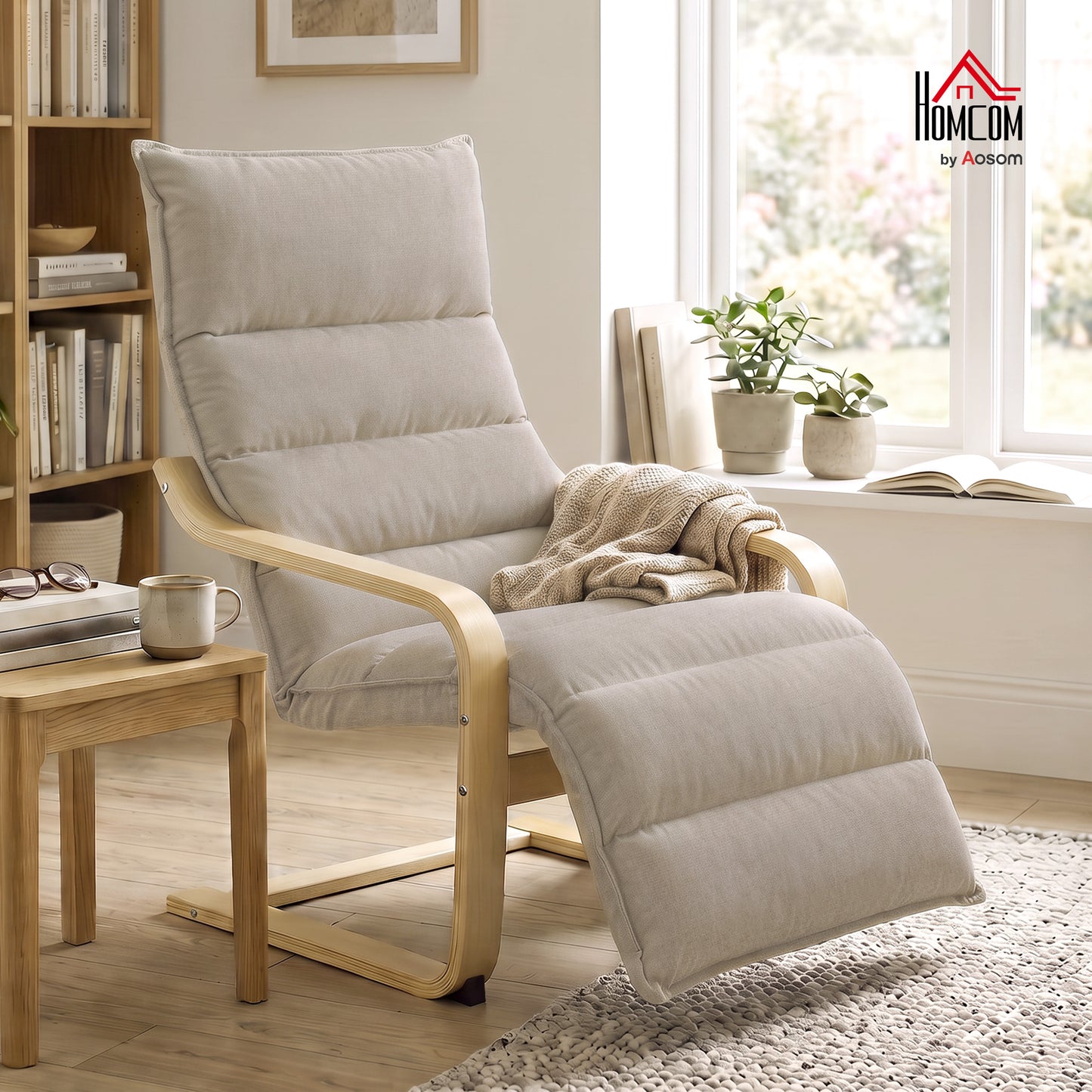 Lounge Chair with Wooden Frame for Living Room, Bedroom, Light Brown