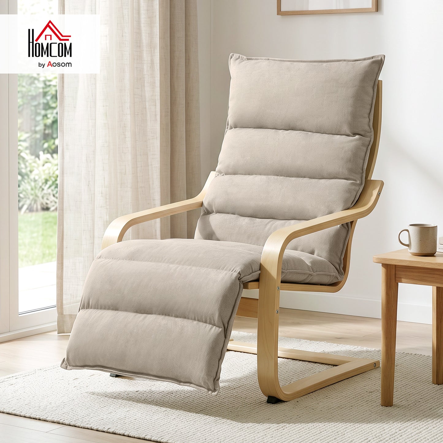 Lounge Chair with Wooden Frame for Living Room, Bedroom, Light Brown