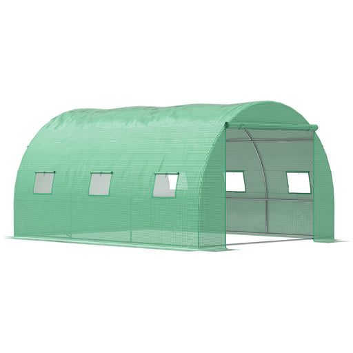 Walk-In Polytunnel Greenhouse, Outdoor Garden Greenhouse with PE Cover, Zippered Roll Up Door and 6 Windows, 4 x 3 x 2 m, Green