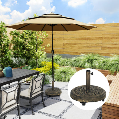 Parasol Base with Wheels, Floral Rose Pattern, Bronze