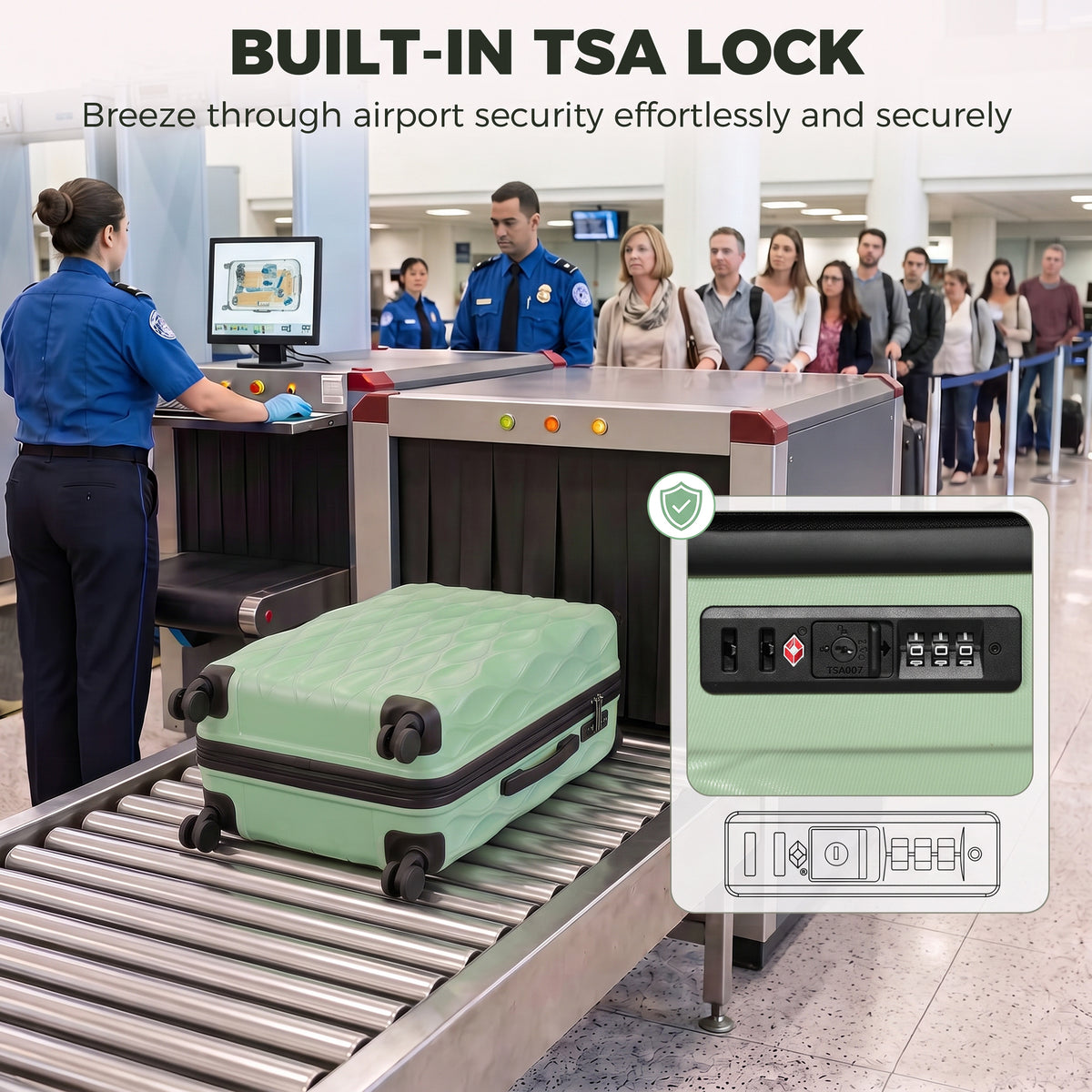 24Inch Suitcase Hard Shell Checked Luggage with TSA Lock, Green