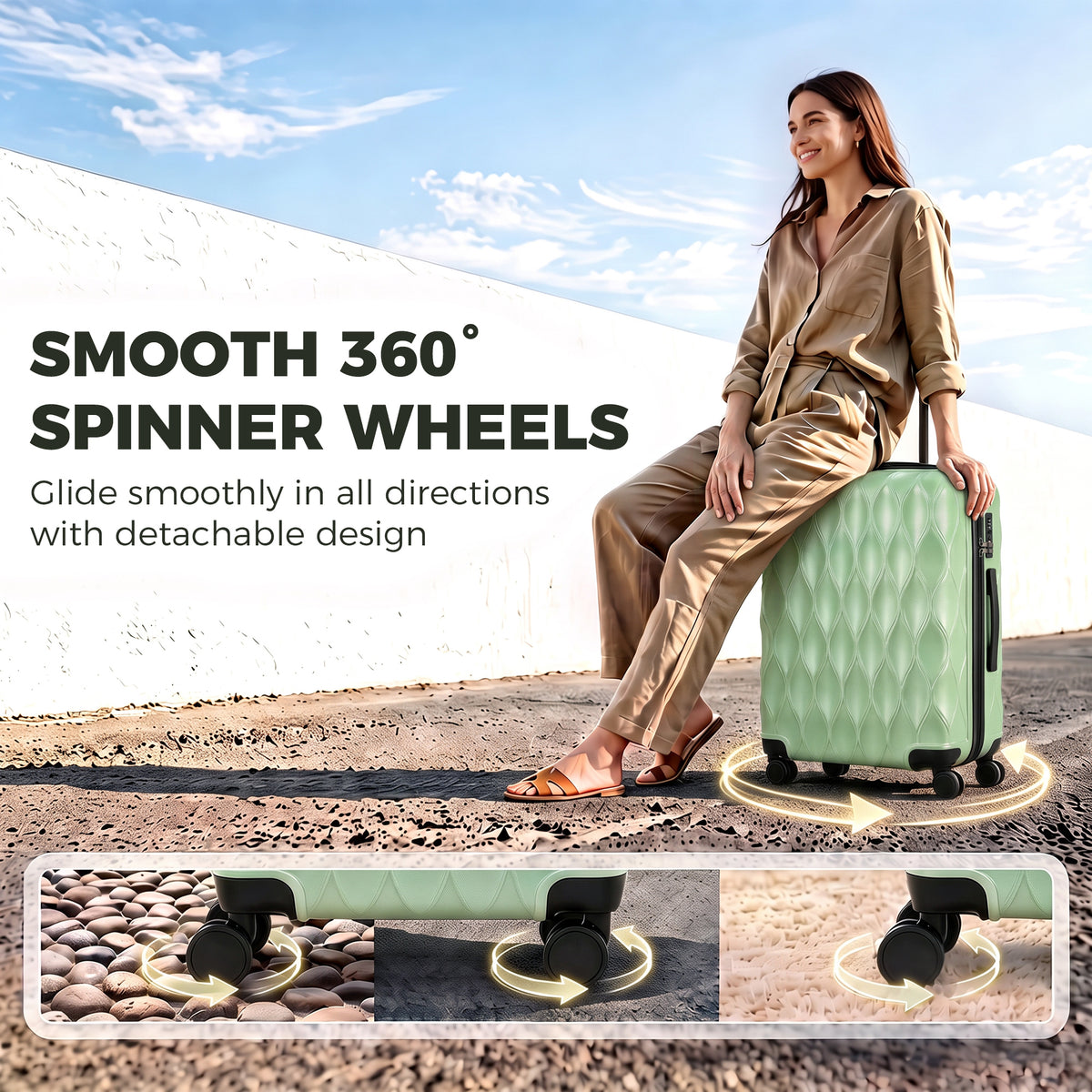 24Inch Suitcase Hard Shell Checked Luggage with TSA Lock, Green