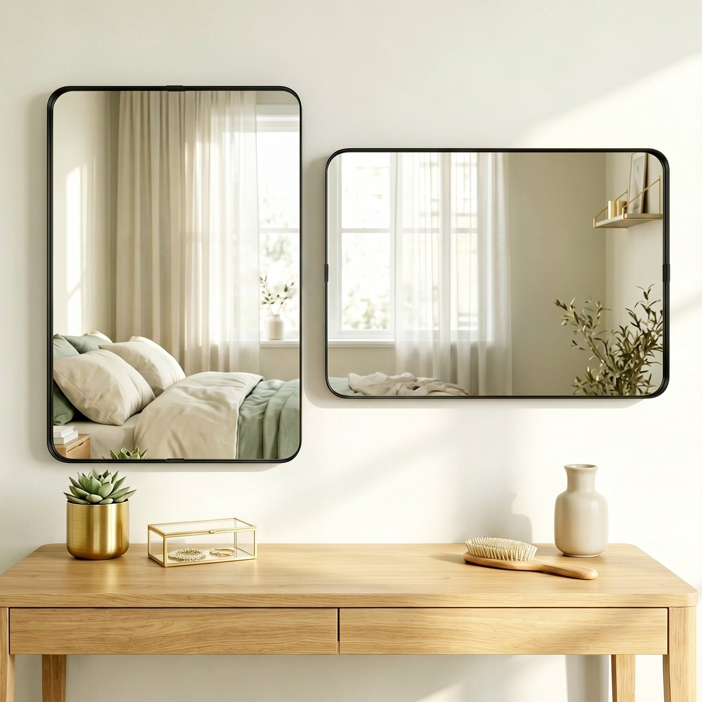 Wall Mirror with Elevated Aluminium Alloy Frame, 60 x 90 cm Bathroom Mirror with Tempered Glass for Living Room, Bedroom, Hallway, Black