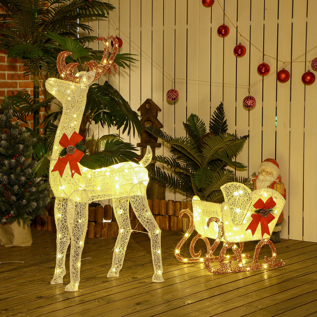 Light Up Reindeer & Sleigh Christmas Decoration w/ 170 LED Lights