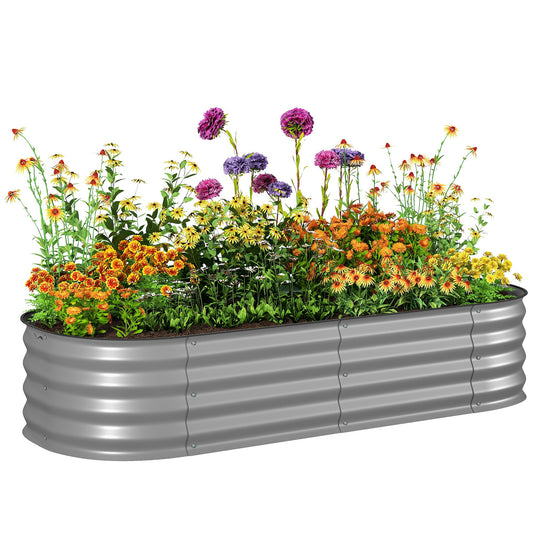 Galvanised Raised Garden Bed Planter Box with Safety Edging Silver