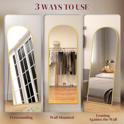 Full Length Mirror with Aluminium Alloy Frame Hanging or Leaning Gold