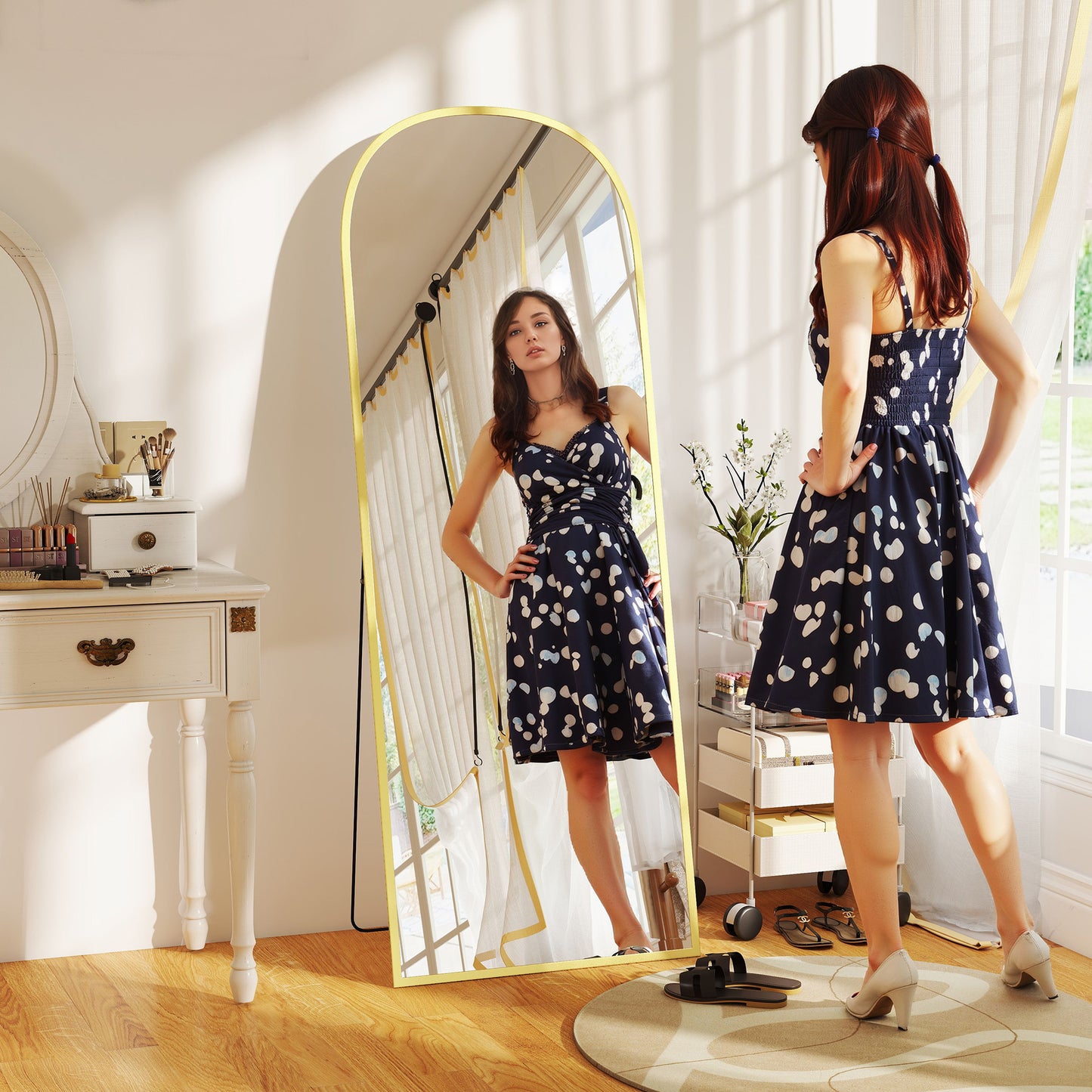 Full Length Mirror with Aluminium Alloy Frame Hanging or Leaning Gold