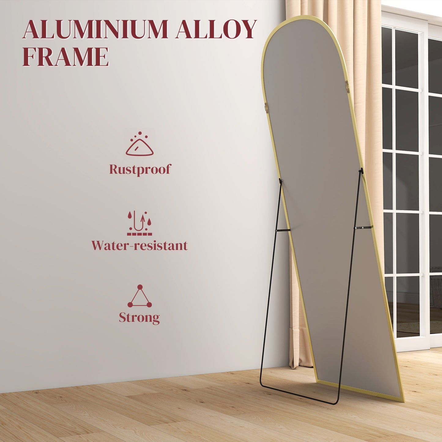Full Length Mirror with Aluminium Alloy Frame Hanging or Leaning Gold