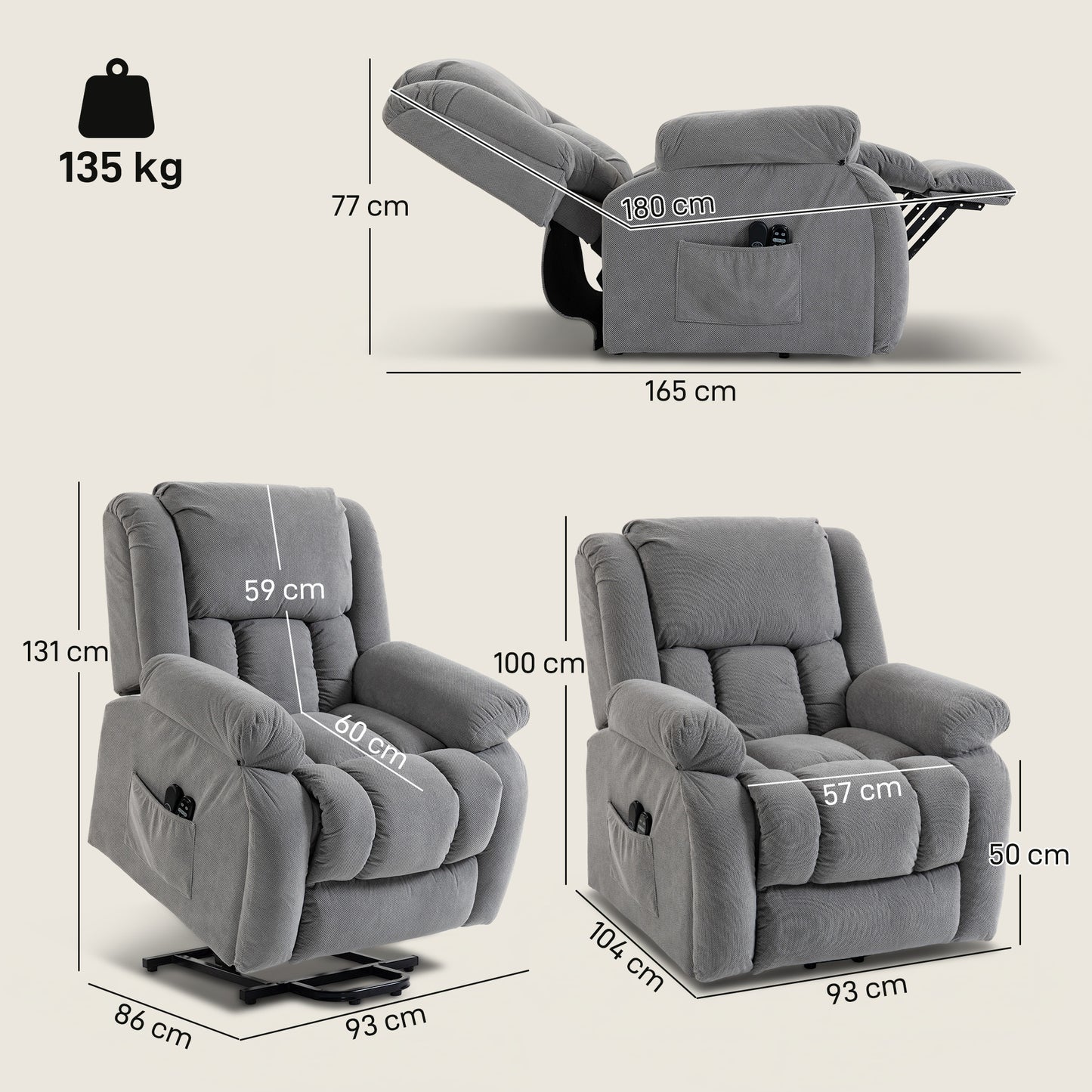 Power Lift Recliner Chair, Reclining Chair with Massage, Light Grey