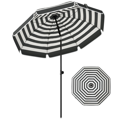 1.8 m Beach Umbrella Parasol with Sand Anchor, Tilt, Grey/White