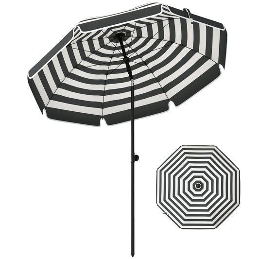 1.8 m Beach Umbrella Parasol with Sand Anchor, Tilt, Grey/White