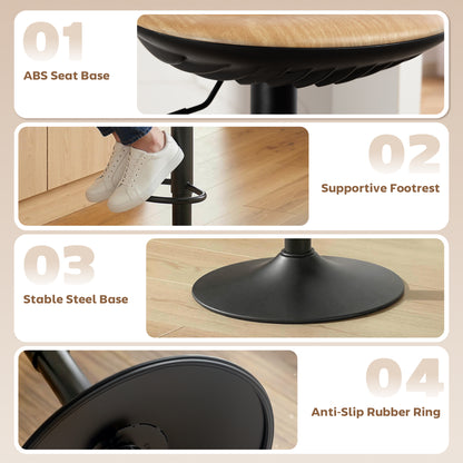 Set of 2 Breakfast Barstools, PU Leather Swivel Bar Stools, Oak