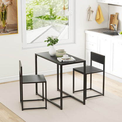 3 Piece Dining Table Set with Metal Frame, Black
