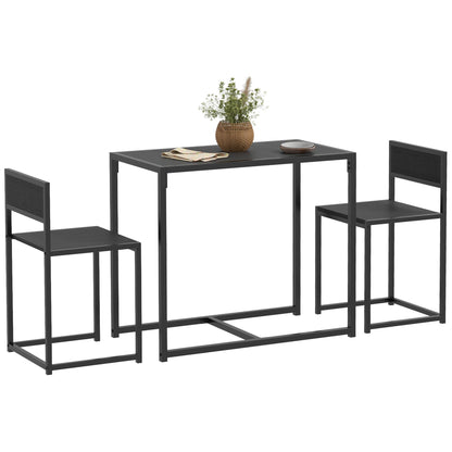 3 Piece Dining Table Set with Metal Frame, Black