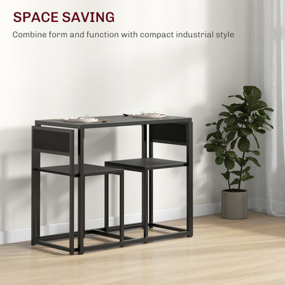 3 Piece Dining Table Set with Metal Frame, Black