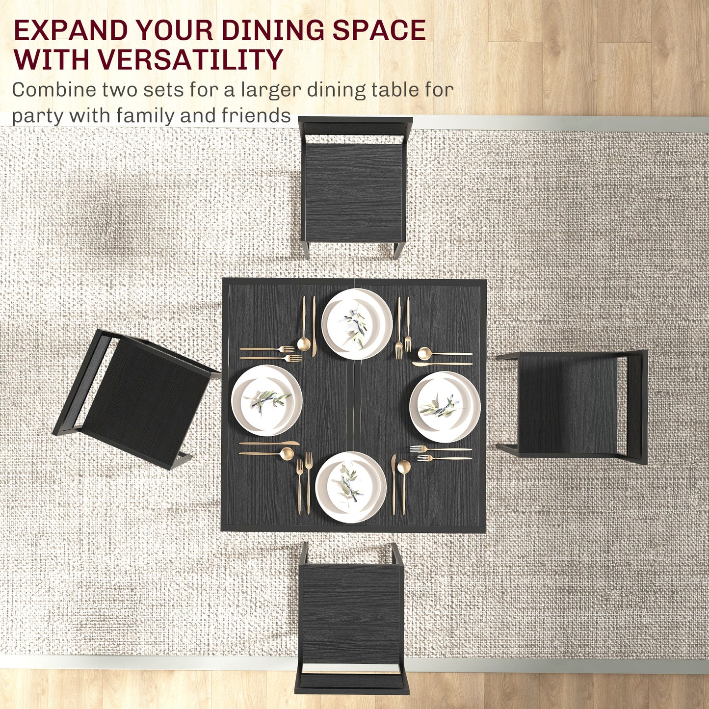 3 Piece Dining Table Set with Metal Frame, Black