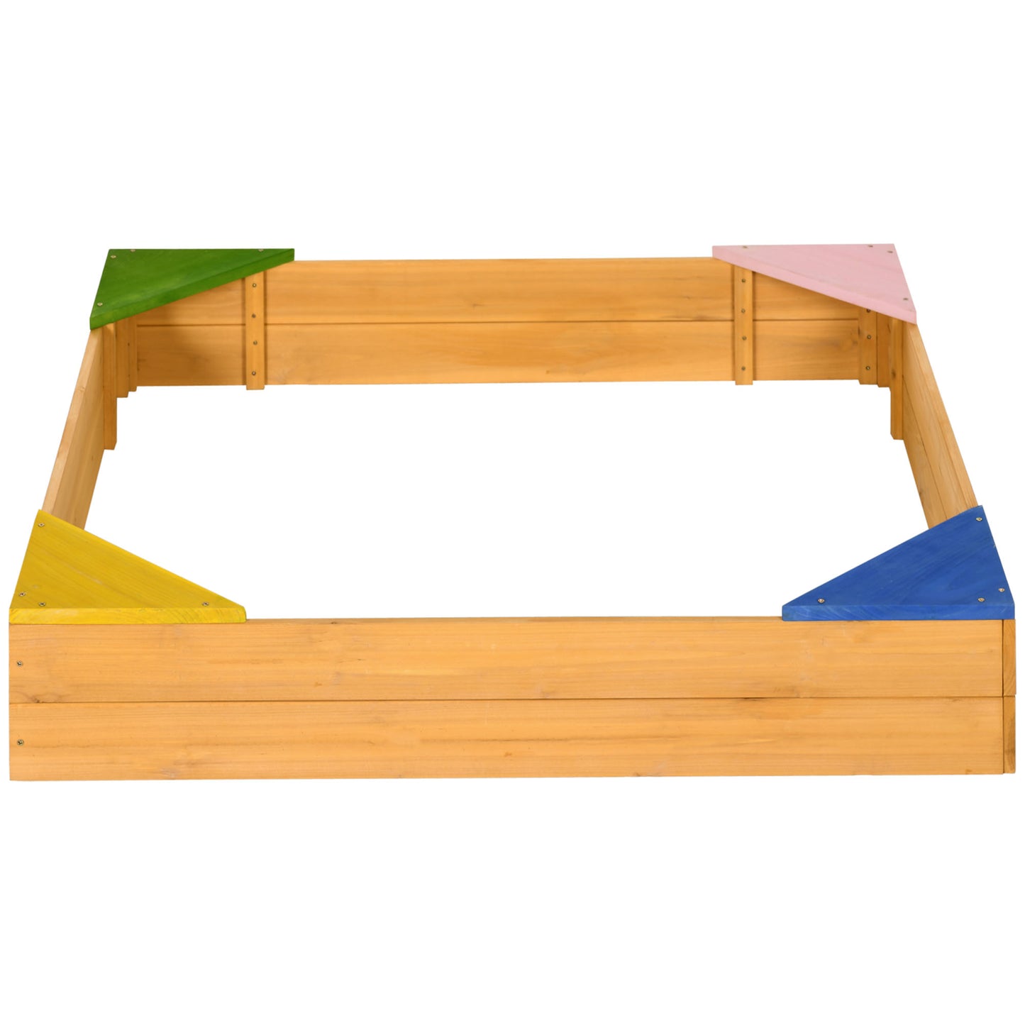 Kids Wooden Sand Pit Sandbox w/ Seats, for Gardens, Playgrounds
