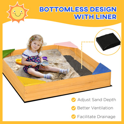 Kids Wooden Sand Pit Sandbox w/ Seats, for Gardens, Playgrounds