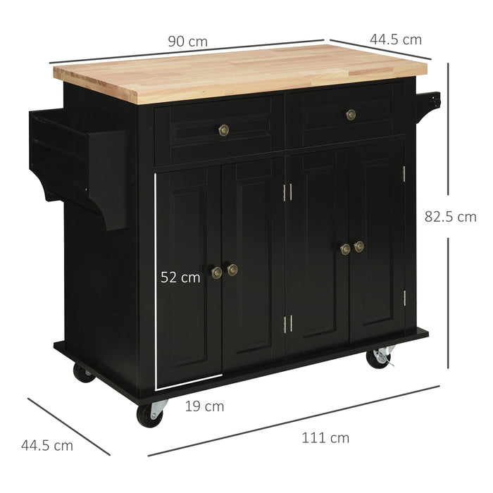 Rolling Kitchen Island Cart with Rubber Wood Top, Spices Black