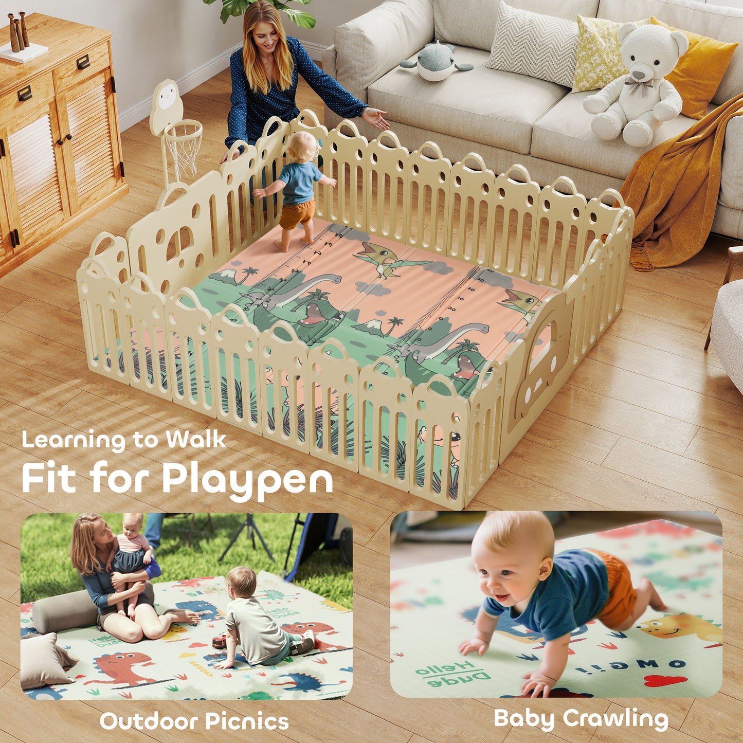 Baby Play Mat, Foldable Activity Playmat, Dinosaur Theme