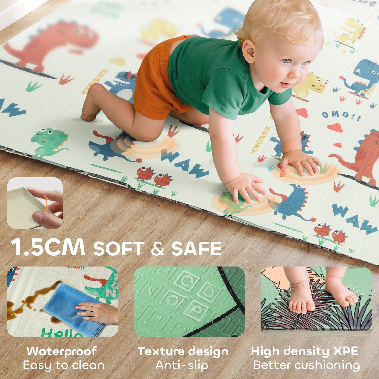 Baby Play Mat, Foldable Activity Playmat, Dinosaur Theme