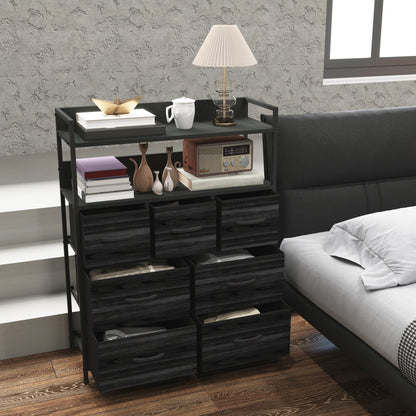 Bedroom Chest of Drawers 7 Drawer Dresser w/ Shelves, Black