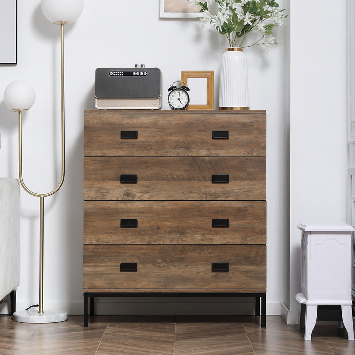 Chest of Drawers, 4-Drawer Storage Organiser Unit with Metal Frame for Bedroom, Living Room, Brown