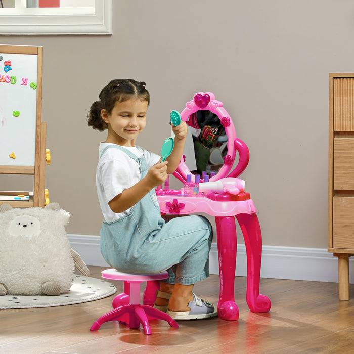 Kids Dressing Table with Mirror and Stool, Light, 15 Accessories