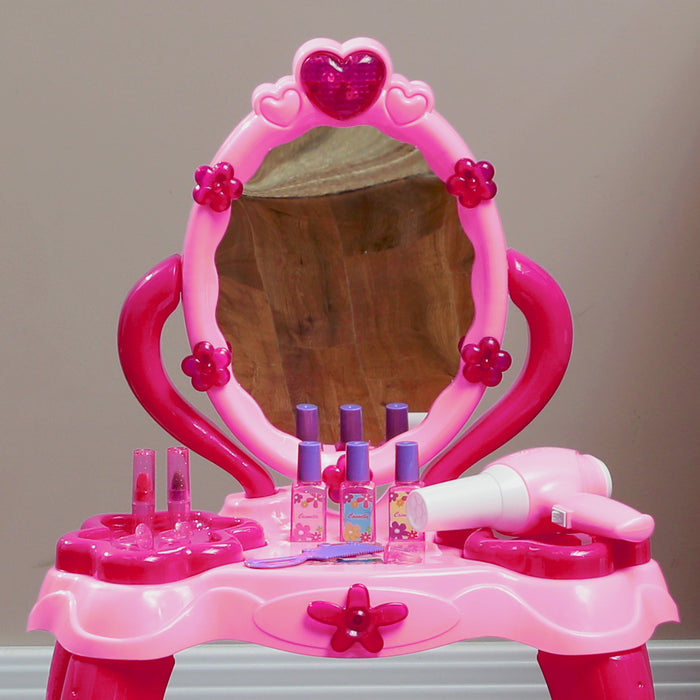 Kids Dressing Table with Mirror and Stool, Light, 15 Accessories