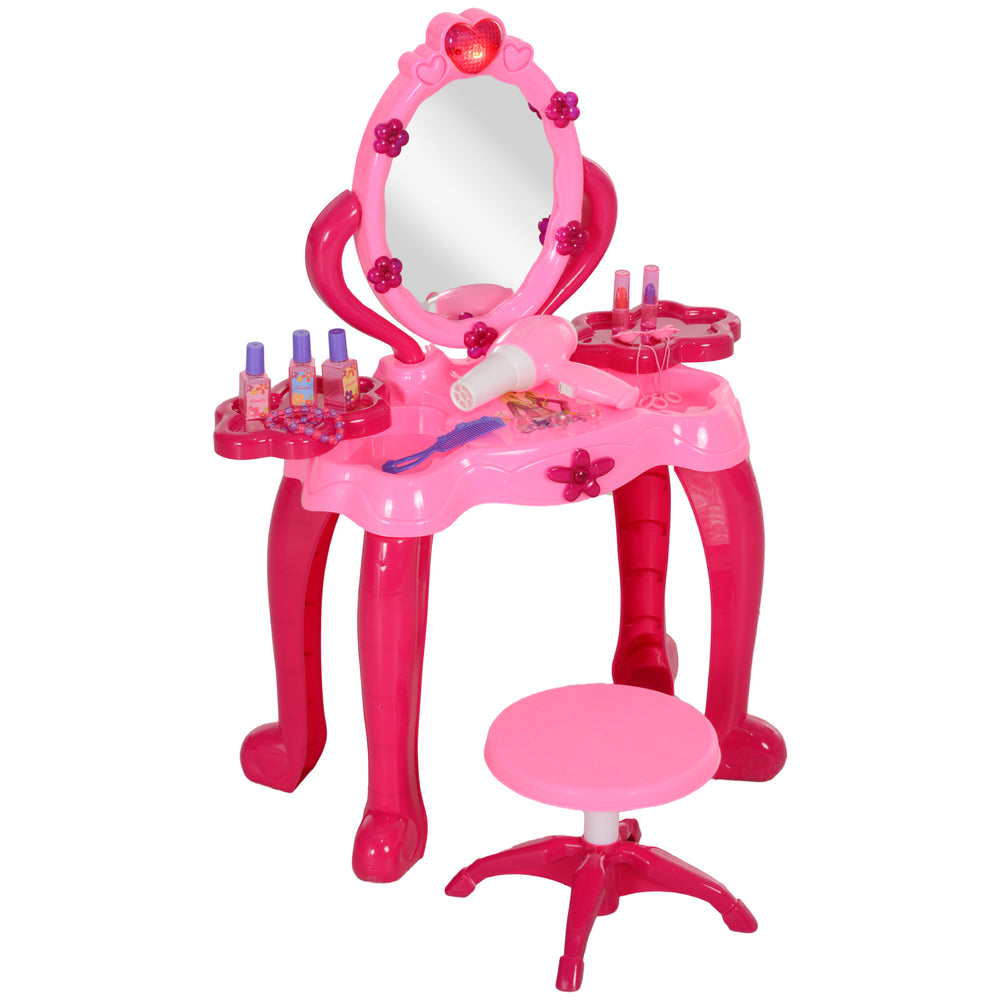 Kids Dressing Table with Mirror and Stool, Light, 15 Accessories