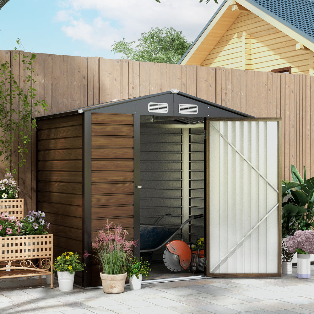 6.2 x 4.3ft Garden Metal Shed with Vent for Garden, Patio, Oak