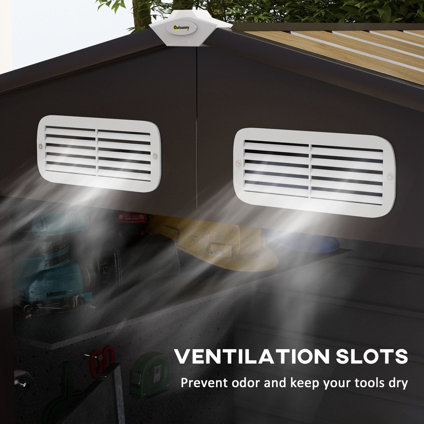 6.2 x 4.3ft Garden Metal Shed with Vent for Garden, Patio, Oak